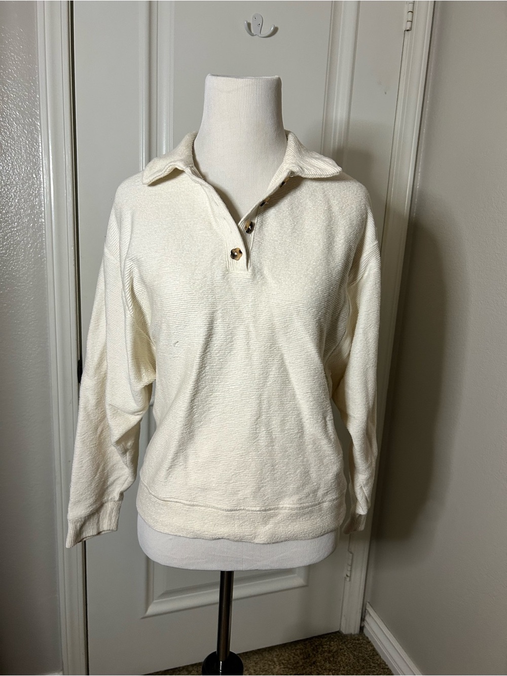 Madewell Cream Collared Pullover Sweatshirt